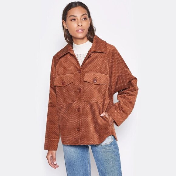 NWT Joie brown faux sherpa collar printed jacket - Picture 4 of 10